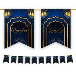 Islamic gifts Ramadan Kareem Bunting - Navy & Gold Hanging Lanterns Archway Flags Decoration - Ramadan flags decor - Ramadan decoration - Ramadan home decor - Islamic home decor - Ramadan wall decor at Riwaya