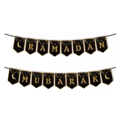 Islamic gifts Ramadan Mubarak Banner- Black  Bunting Garland Decorations - Ramadan banner - Ramadan mubarak decoration - Ramadan celebration decor - Ramadan decor at Riwaya