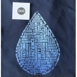 Perfect Gift Introducing our exquisite Ramadan-themed tote bag, crafted from 100% organic cotton. This eco-conscious accessory honours the sacred observance of Ramadan with its symbolic design. At the heart of this tote bag lies a profound message, captured in a single drop of water meticulously crafted from words intricately associated with Ramadan. From "fasting" to "prayer," "patience" to "spirituality," each word intertwines to form the essence of this holy month within the outline which reads "No, not even water. Not a single drop." This poignant reminder echoes the solemn commitment of Ramadan, where devout believers abstain from all forms of nourishment, including water, from dawn until dusk. It's a testament to the unwavering dedication and discipline observed during this period of spiritual introspection and purification. Its durable organic cotton construction ensures both style and sustainability, making it a companion for everyday errands or special Ramadan gatherings. Embrace the essence of Ramadan with every carry, and let this tote bag serve as a reminder of the profound spiritual journey undertaken during this blessed month. Available in Natural or Navy