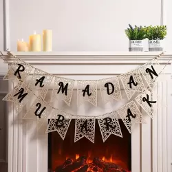 Islamic gifts Ramadan Mubarak Wooden Garland Bunting - Black - 18x13cm - Ramadan Decoration - Ramadan Decor - Islamic Home Decor - Muslim Party Decoration at Riwaya