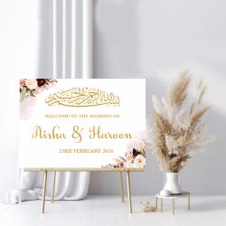 Islamic gifts  Personalised Bismillah Wedding Sign | Foam Board Sign | A1 A2 Foam Board | Islamic Wedding Signage | Floral Pink | Custom Nikkah Sign | Lansdcape at Riwaya