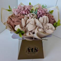 Islamic gifts  Neutral Bliss Floral Chiffon Hijab Bouquet | Perfect for Umrah, Ramadan, Graduation, Hajj, Birthday or Eid Gift | Handmade Islamic Gift for Her | Islamic Gift For Sister, Mother Wife or Friend at Riwaya