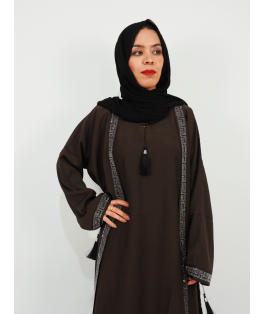 Perfect Gift Elegant Blue Open Abayaintricate silver embellishmentsFabric: Zoom and Korean nidalength: 170cm Elevate your modest fashion with this sophisticated Blue Open Abaya, featuring a graceful silhouette with silver embellishments along the neckline and cuffs. The contrast white cuff detailing adds a touch of elegance, while the tassel accents bring a chic, modern vibe. Designed for versatility and comfort, this abaya comes with a matching waist belt, allowing you to wear it open for a layered look or cinched for a structured fit. Crafted from premium lightweight fabric, it drapes beautifully, ideal for everyday elegance or special occasions. Whether dressing up or keeping it casual, this abaya is the perfect blend of luxury and sophistication. Size chart: Chest : Measure under your arms, around the fullest part of the your chest.Waist : Measure around your natural waistline, keeping the tape a bit loose.Hips : Measure around the fullest part of your body at the top of your leg. SIZENUMERIC SIZELENGTHS54160-170M56160-170L58160-170